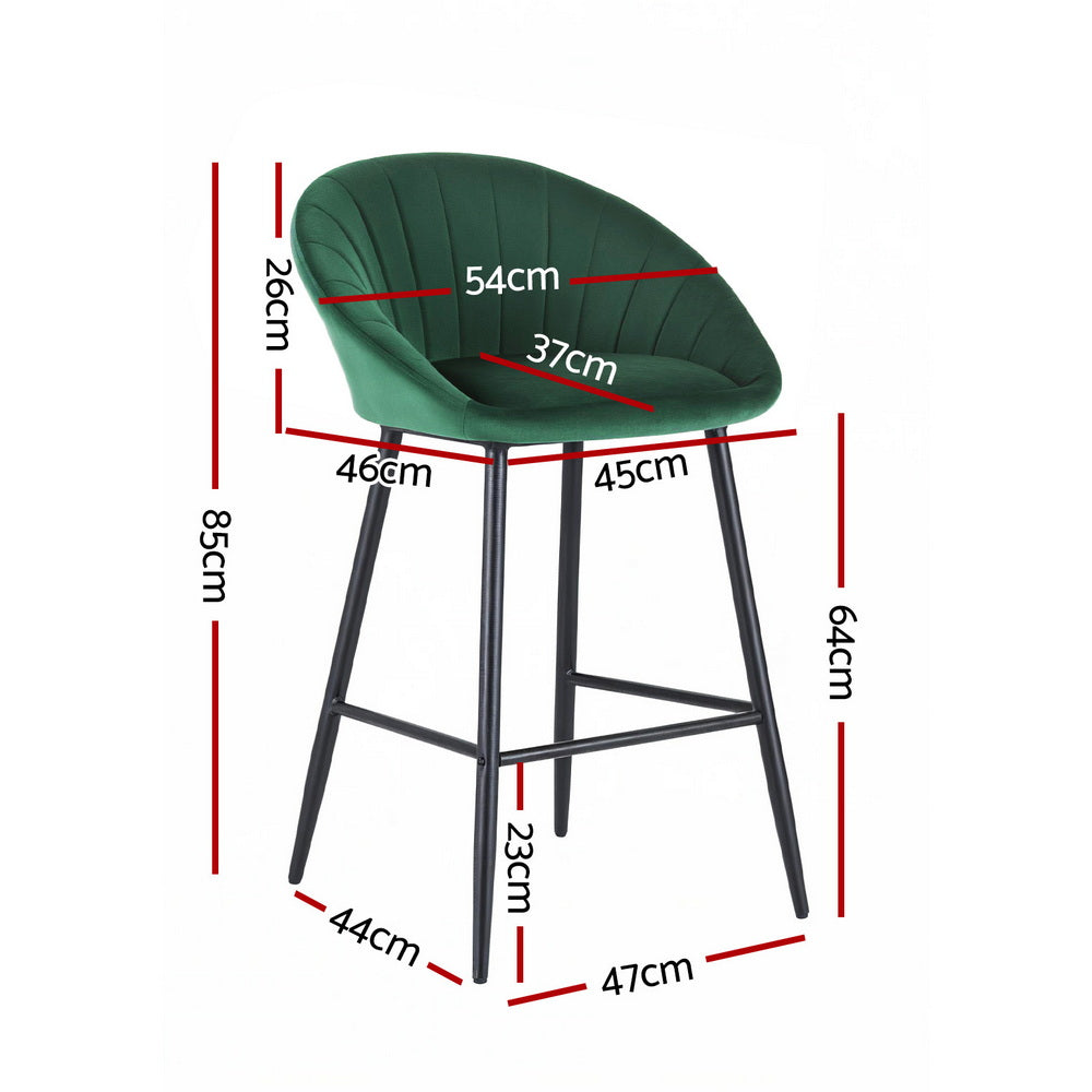 Artiss 4x Bar Stools Kitchen Dining Chair Counter Stool Tub Velvet Metal Green