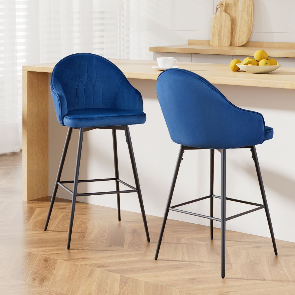 Artiss 2x Bar Stools Velvet Swivel Metal Legs Blue