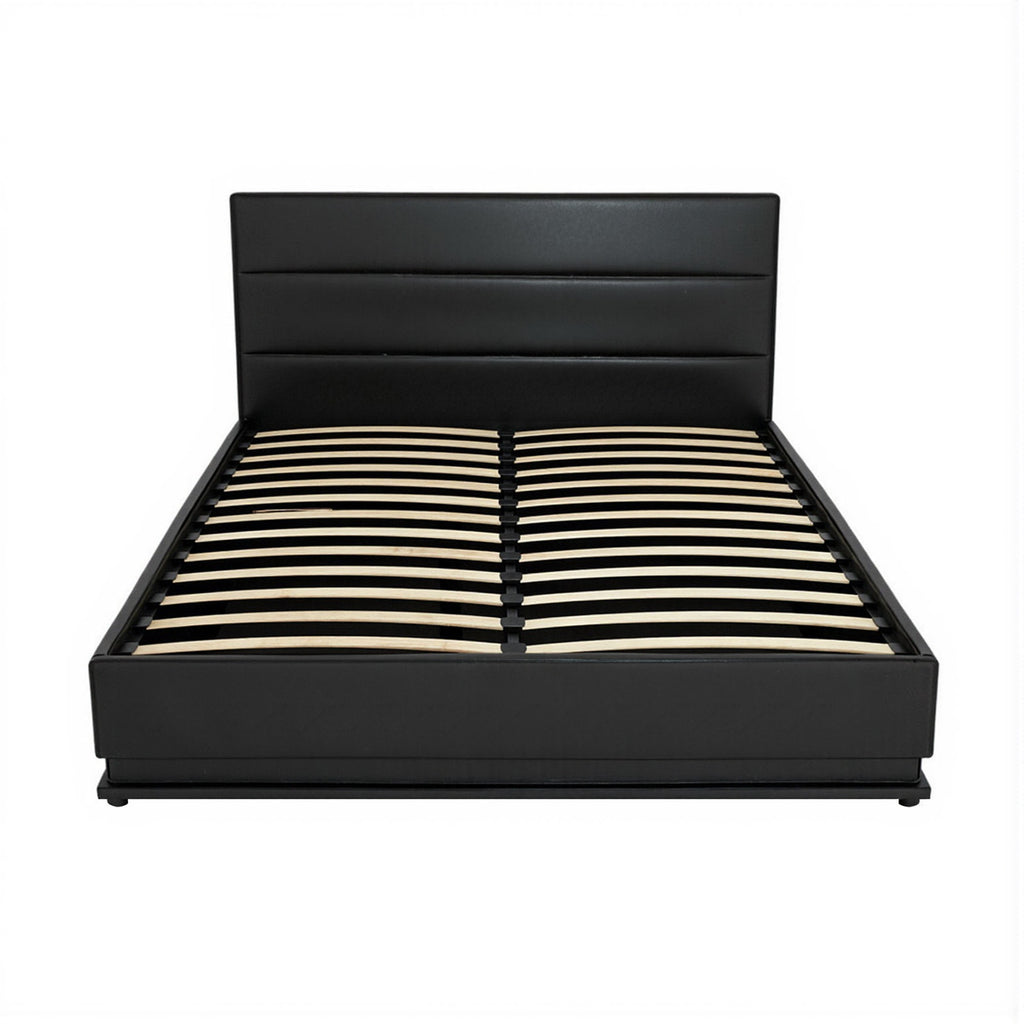 Artiss Bed Frame Queen Size LED Gas Lift Black LUMI