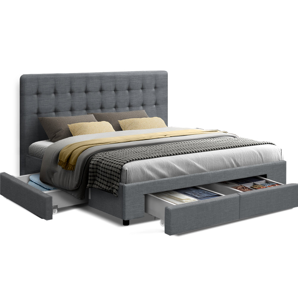 Artiss King Bed Frame King Size with 4 Drawers Grey AVIO