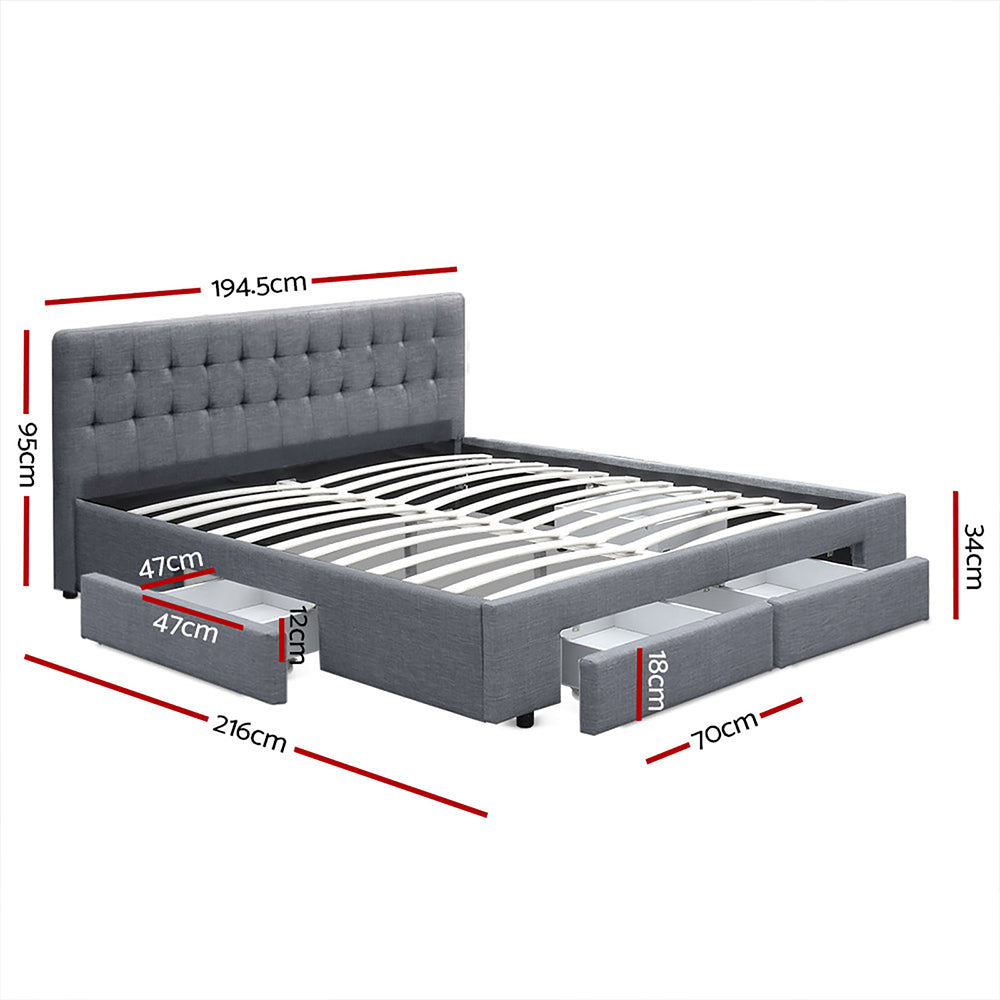 Artiss King Bed Frame King Size with 4 Drawers Grey AVIO