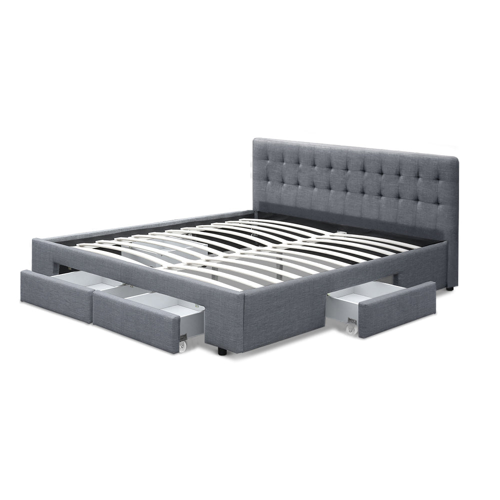 Artiss King Bed Frame King Size with 4 Drawers Grey AVIO