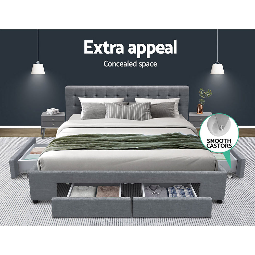 Artiss King Bed Frame King Size with 4 Drawers Grey AVIO