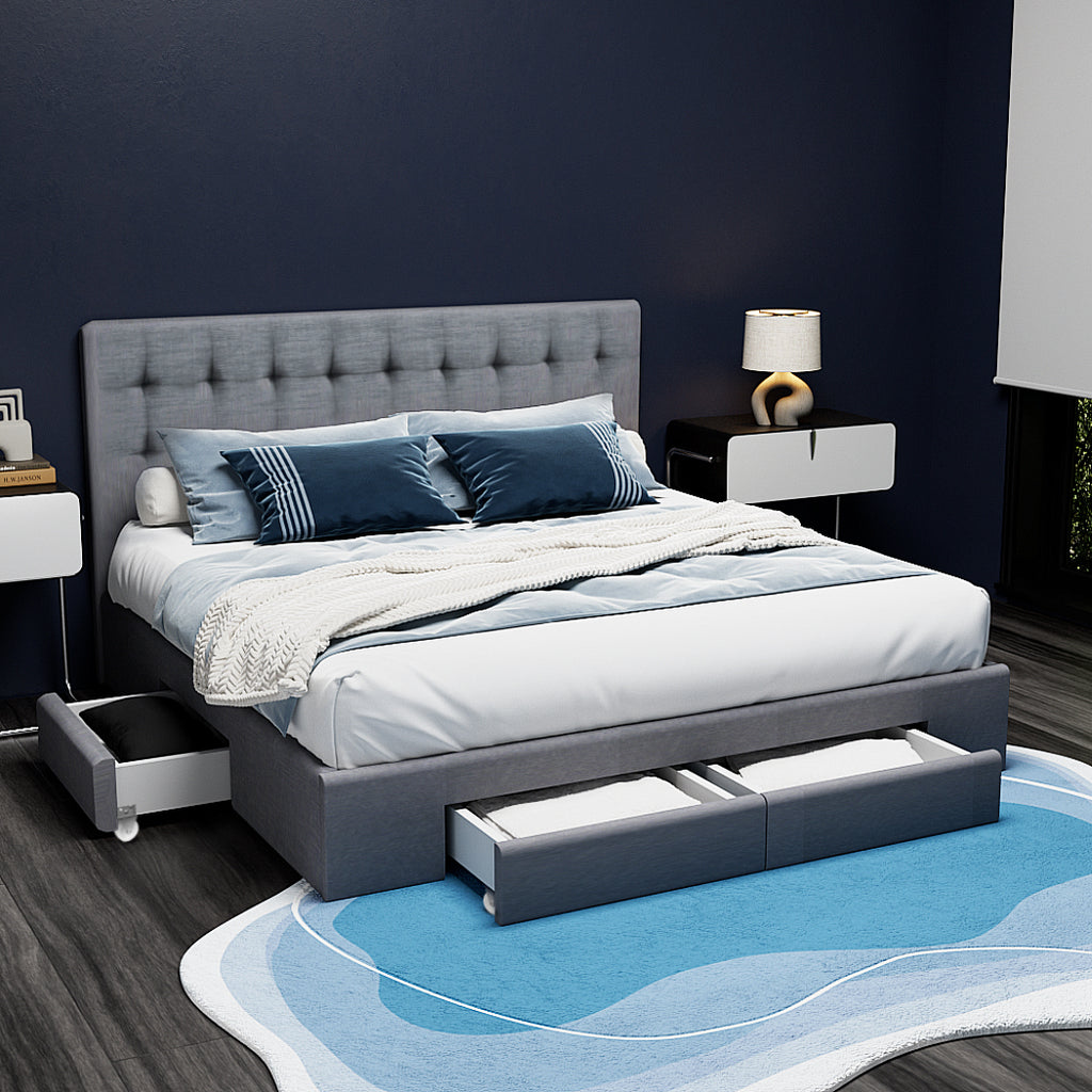 Artiss King Bed Frame King Size with 4 Drawers Grey AVIO