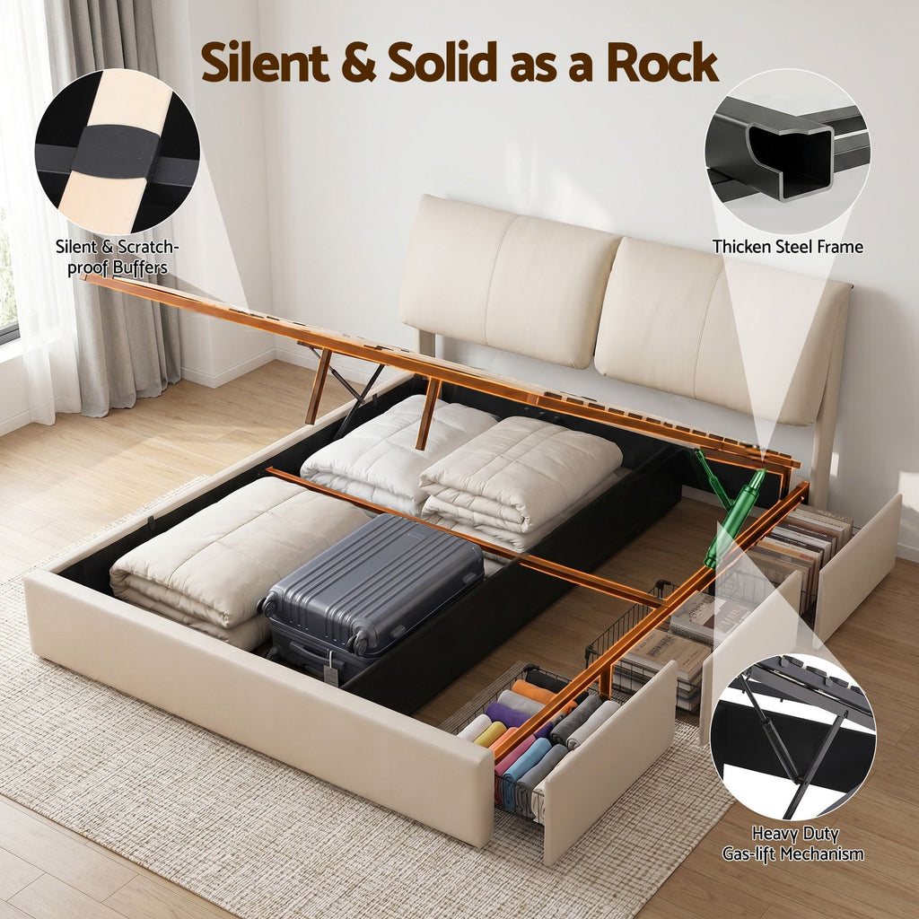 Artiss King Bed Frame Gas Lift Storage 3 Drawers Adjustable Headboard Platform Base
