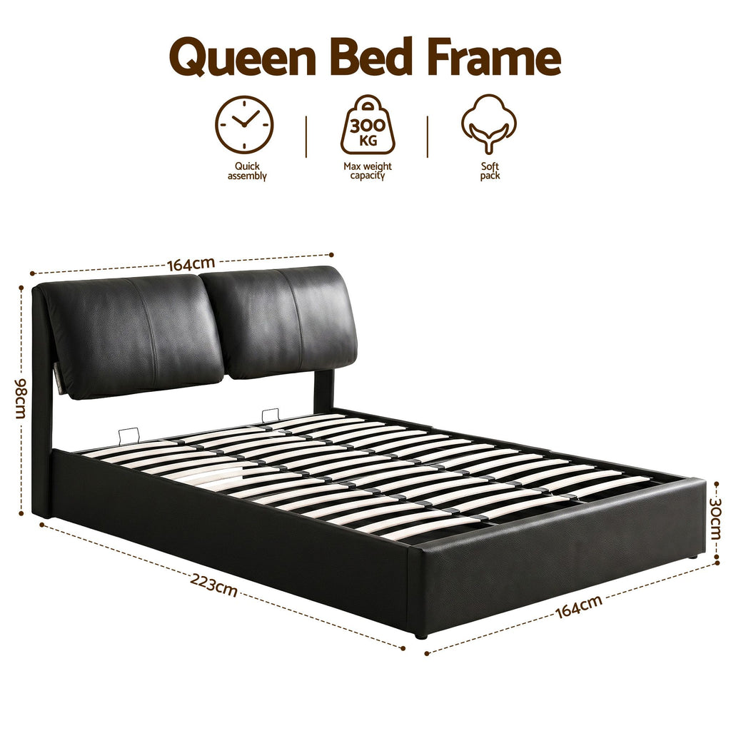 Artiss Queen Bed Frame Gas Lift Storage 3 Drawers Adjustable Headboard Platform Bed Black