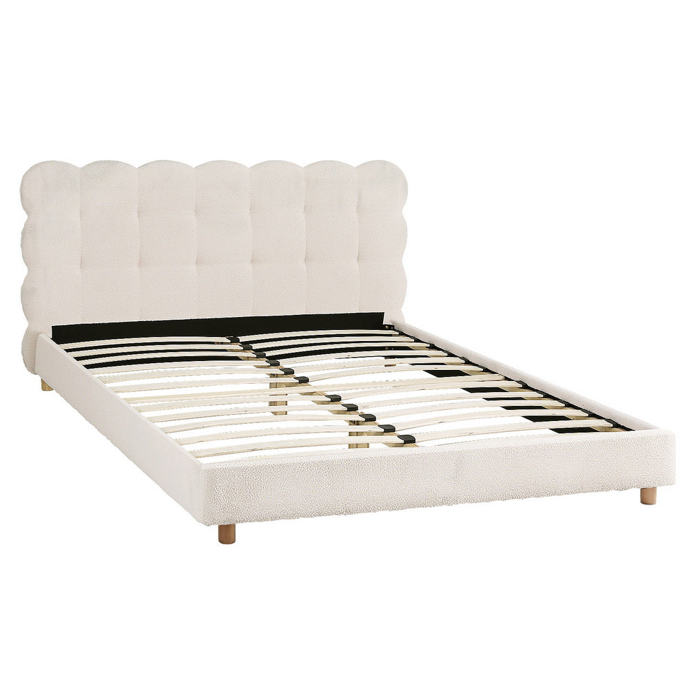 Artiss Double Bed Frame Cloud Headboard Boucle Fabric Platform Base White