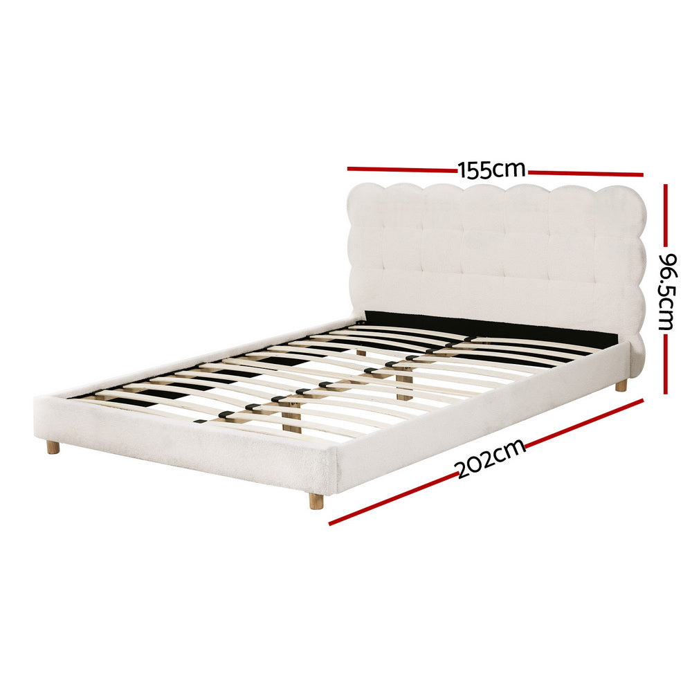 Artiss Double Bed Frame Cloud Headboard Boucle Fabric Platform Base White