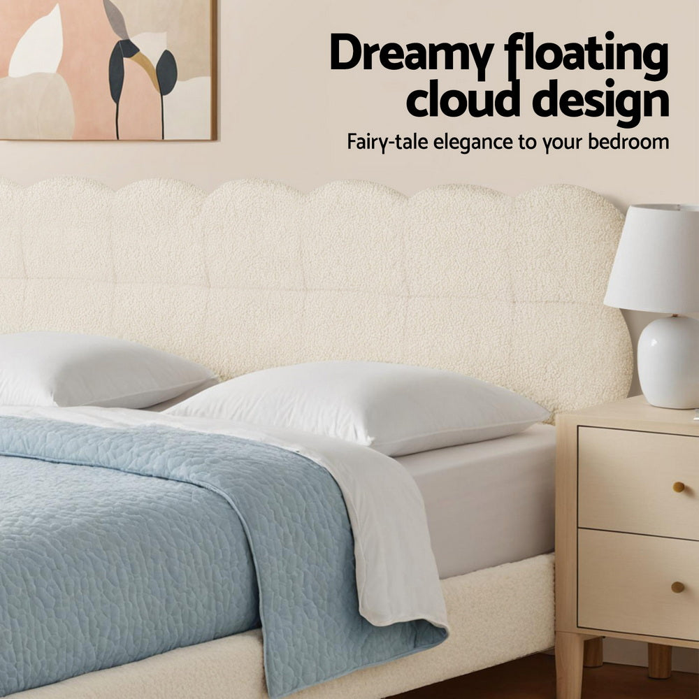 Artiss Double Bed Frame Cloud Headboard Boucle Fabric Platform Base White