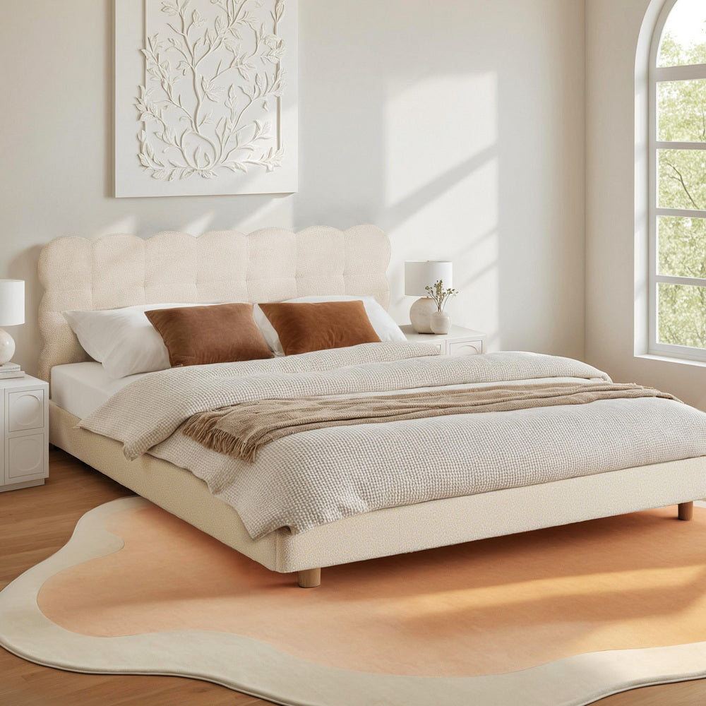 Artiss Double Bed Frame Cloud Headboard Boucle Fabric Platform Base White