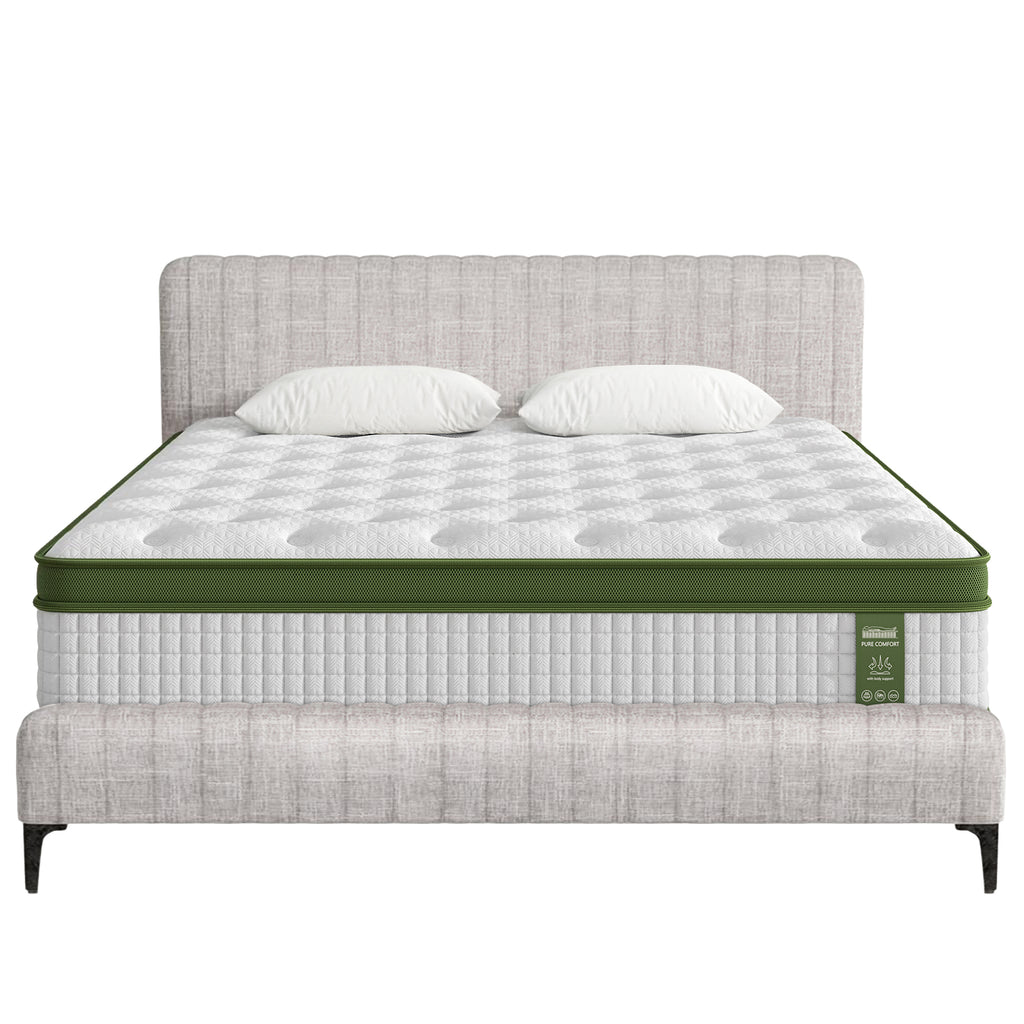 Artiss BedStory King Bed Frame with Set Platform Base Pocket Coil Linen Upholstered