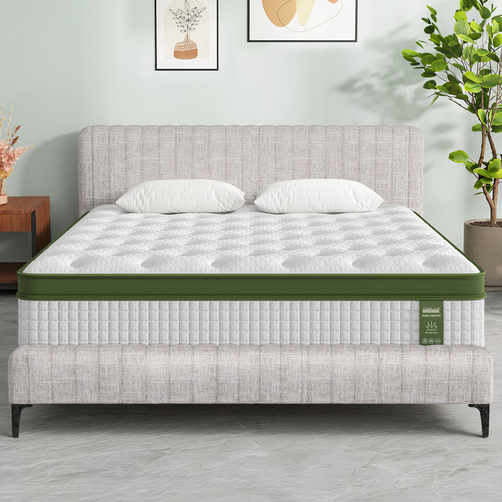 Artiss BedStory Queen Bed Frame with Set Platform Base Pocket Coil Linen Upholstered