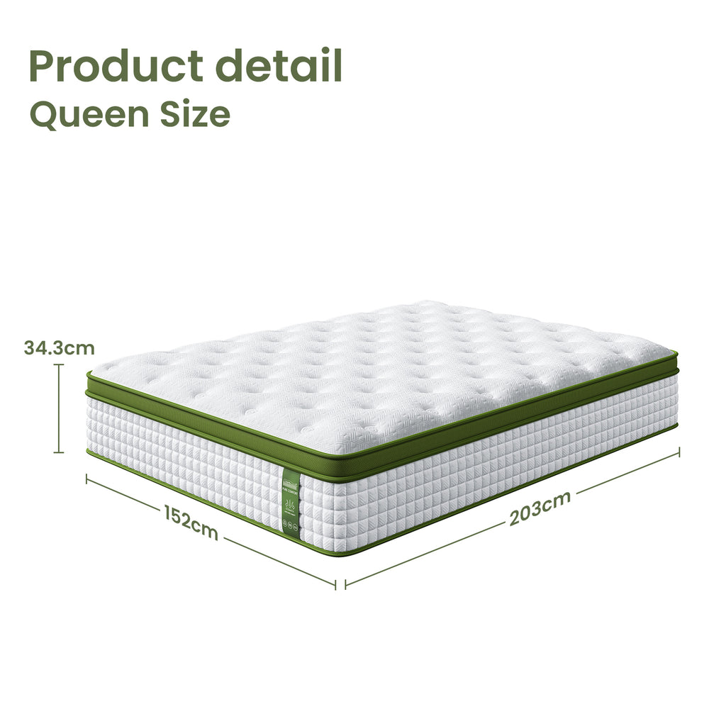 Artiss BedStory Queen Bed Frame with Set Platform Base Pocket Coil Linen Upholstered