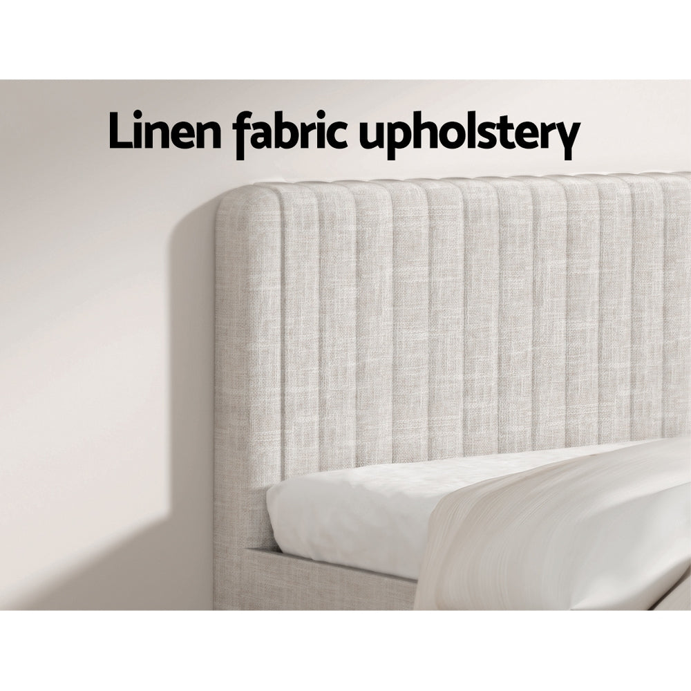 Artiss BedStory Queen Bed Frame with Set Platform Base Pocket Coil Linen Upholstered