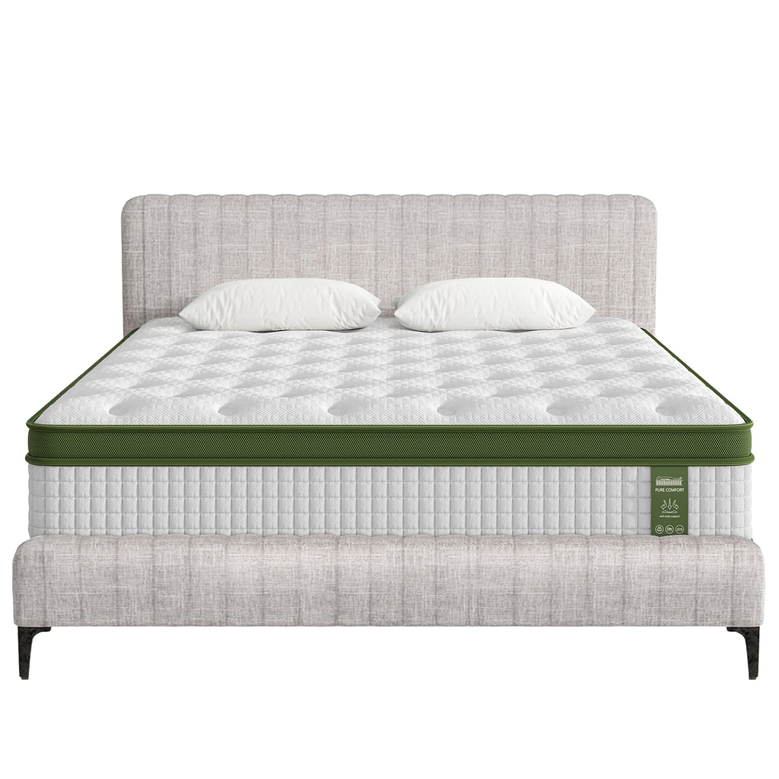 Artiss BedStory Queen Bed Frame with Set Platform Base Pocket Coil Linen Upholstered
