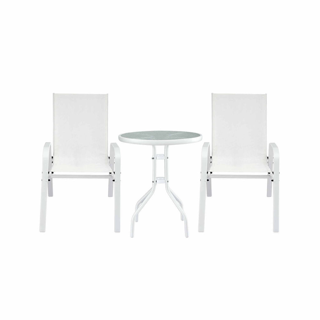 Gardeon 3PC Outdoor Bistro Set Table and Chairs Stackable Patio Furniture White