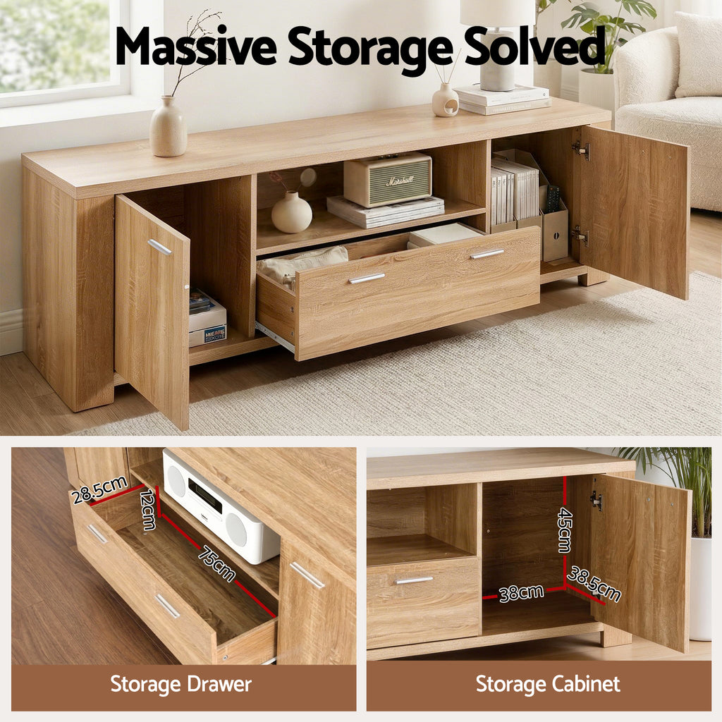 Artiss 180cm TV Unit Entertainment Unit Storage Drawer Cabinet Pine
