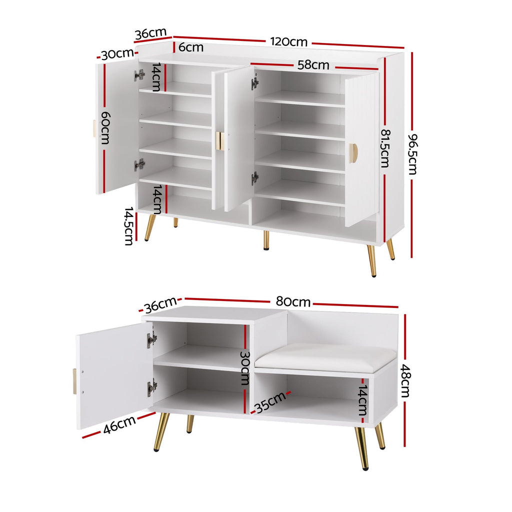 Artiss Shoe Cabinet Bench Set Adjustable Shelf Hallway Living Room White