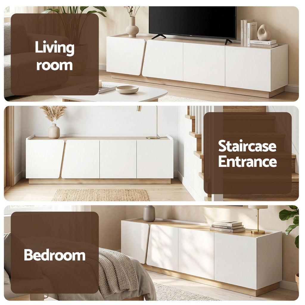 Artiss 180cm TV Unit Storage Cabinet Living Room White & Pine