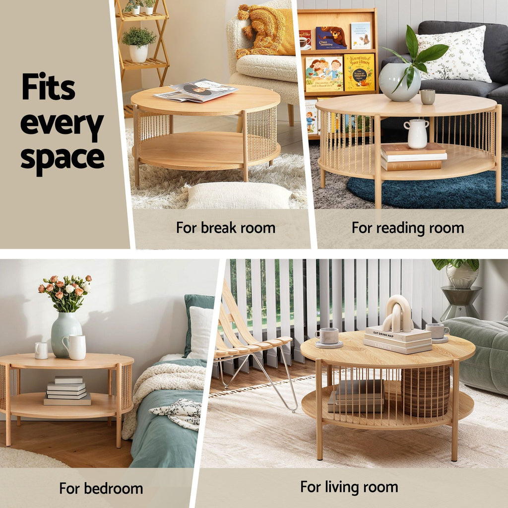 Artiss TV Unit & Coffee Table Set Storage Shelf Pine
