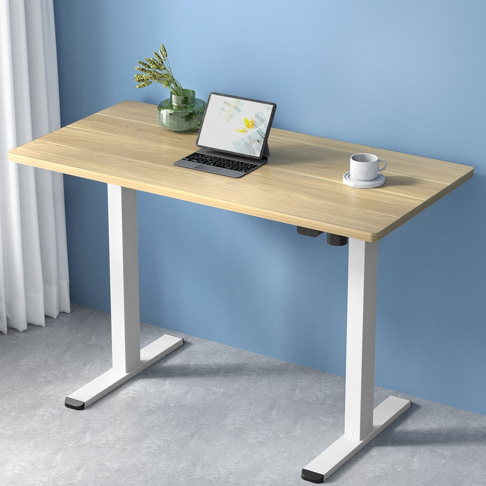 Artiss Standing Office Desk Motorised Sit Stand Desks White Oak 120CM
