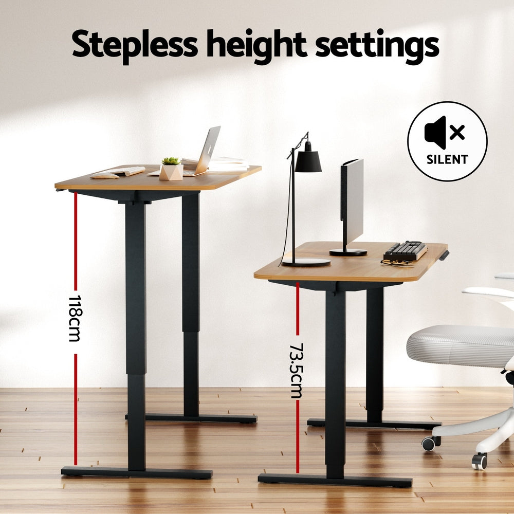 Artiss Electric Standing Office Desk 140cm Adjustable Height Motorised Home Office Desk Oak Black