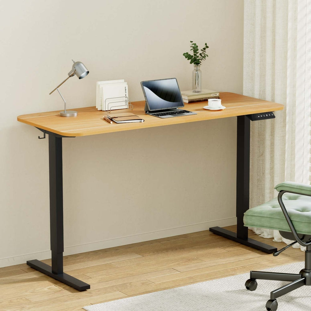 Artiss Electric Standing Office Desk 140cm Adjustable Height Motorised Home Office Desk Oak Black