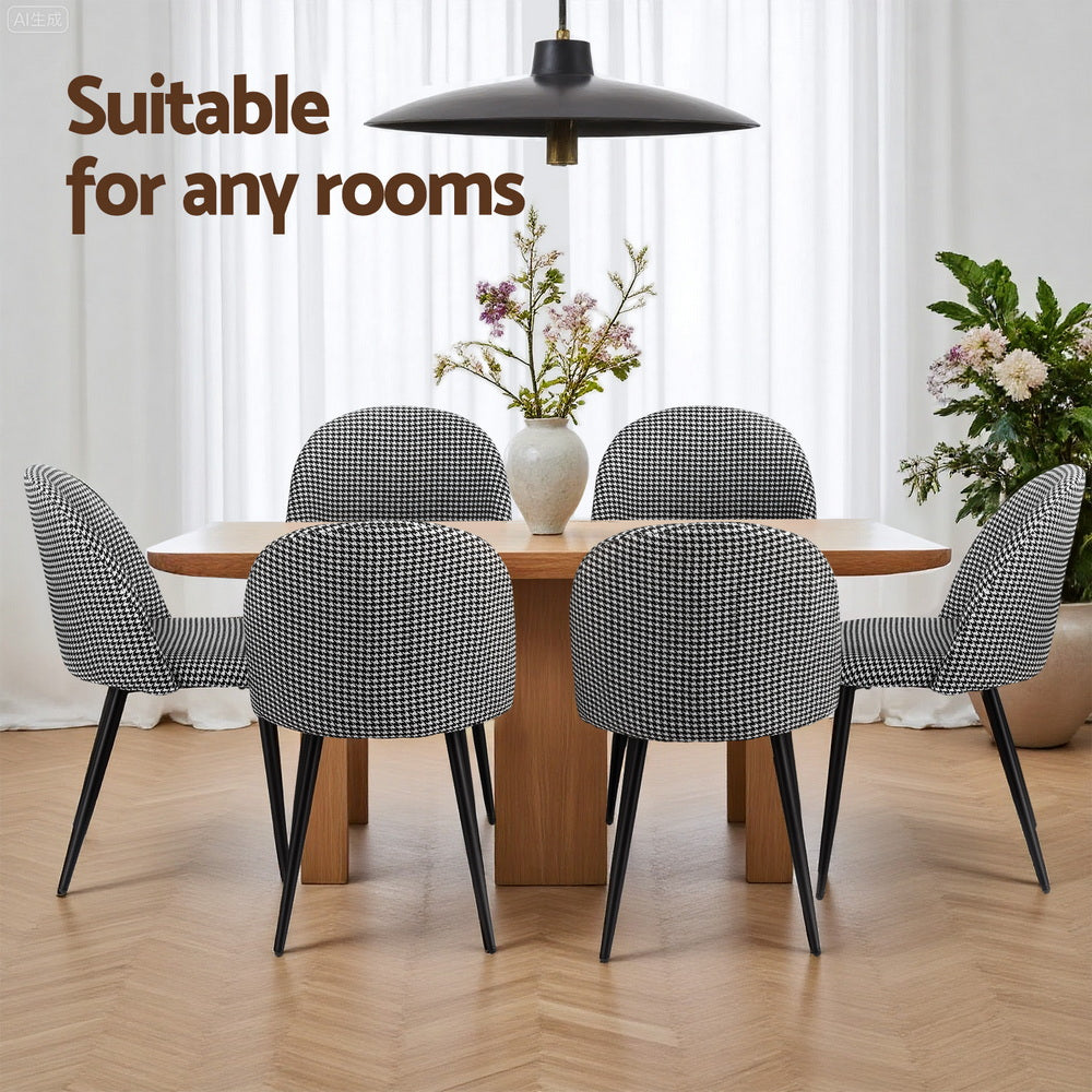 Artiss Dining Chairs Set of 4 Linen Solid Curved Houndstooth