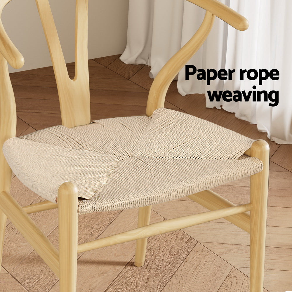 1 Set of 6 Artiss Dining Chairs Wooden Rattan Seat Wishbone Back