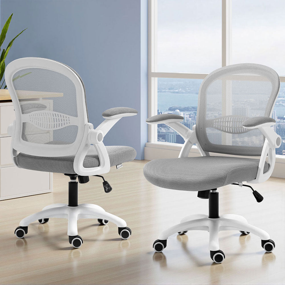 Artiss 2x Mesh Office Chair Computer Gaming Desk Chairs Work Study Mid Back Grey