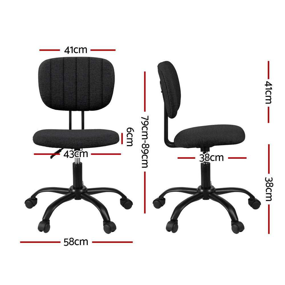 Artiss Armless Office Chair with Wheels, Ergonomic 360° Swivel Home Office Chair, Height Adjustable Computer Task Chair with Fabric Back and Seat for Small Space, Black
