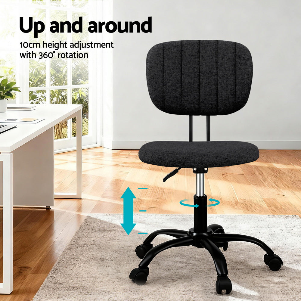 Artiss Armless Office Chair with Wheels, Ergonomic 360° Swivel Home Office Chair, Height Adjustable Computer Task Chair with Fabric Back and Seat for Small Space, Black