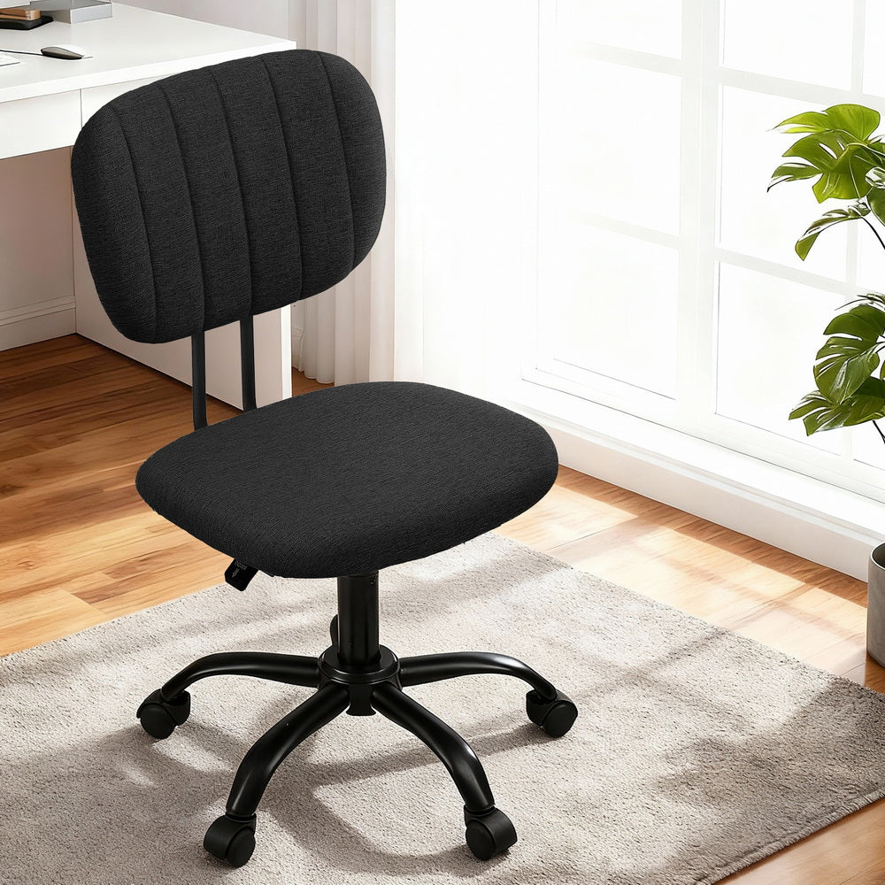 Artiss Armless Office Chair with Wheels, Ergonomic 360° Swivel Home Office Chair, Height Adjustable Computer Task Chair with Fabric Back and Seat for Small Space, Black
