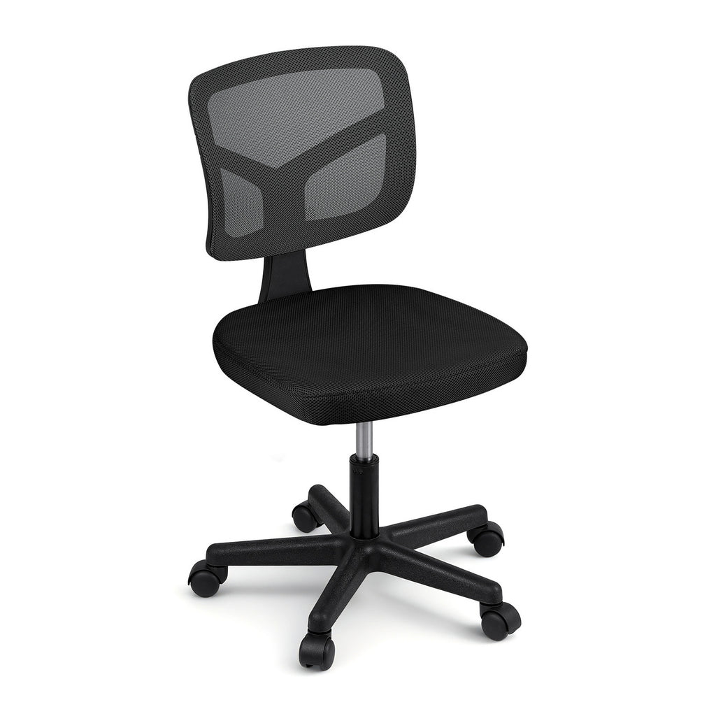 Artiss Armless Office Chair with Wheels, Ergonomic 360° Swivel Home Office Chair, Height Adjustable Computer Task Chair with Fabric Back and Seat for Small Space, Black