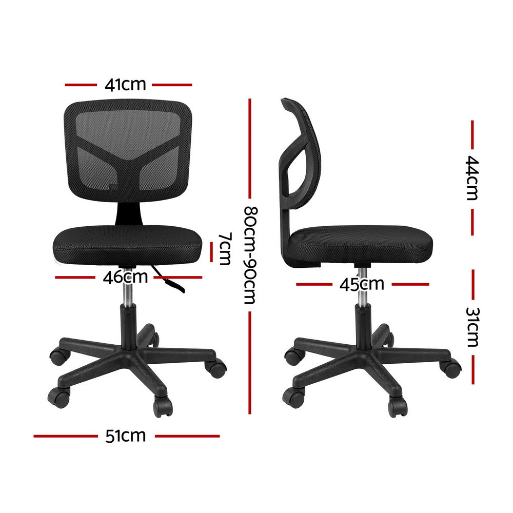 Artiss Armless Office Chair with Wheels, Ergonomic 360° Swivel Home Office Chair, Height Adjustable Computer Task Chair with Fabric Back and Seat for Small Space, Black
