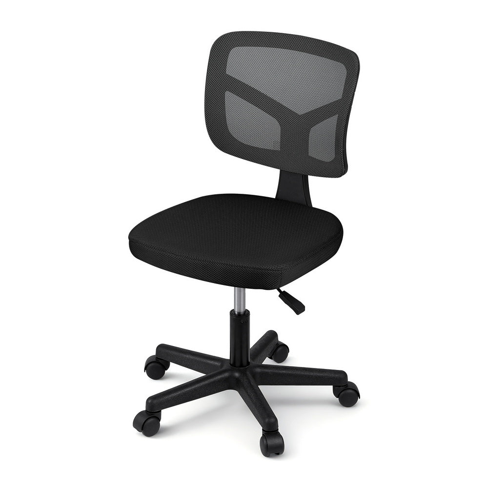 Artiss Armless Office Chair with Wheels, Ergonomic 360° Swivel Home Office Chair, Height Adjustable Computer Task Chair with Fabric Back and Seat for Small Space, Black