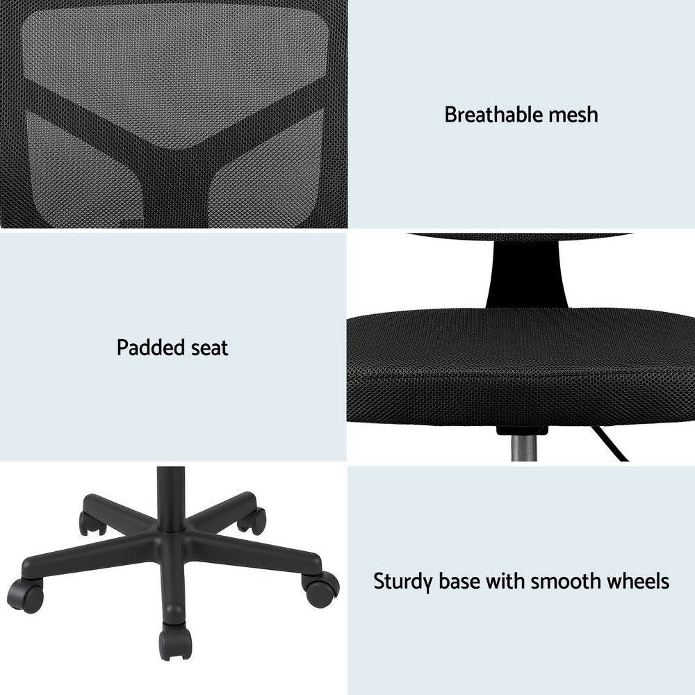 Artiss Armless Office Chair with Wheels, Ergonomic 360° Swivel Home Office Chair, Height Adjustable Computer Task Chair with Fabric Back and Seat for Small Space, Black