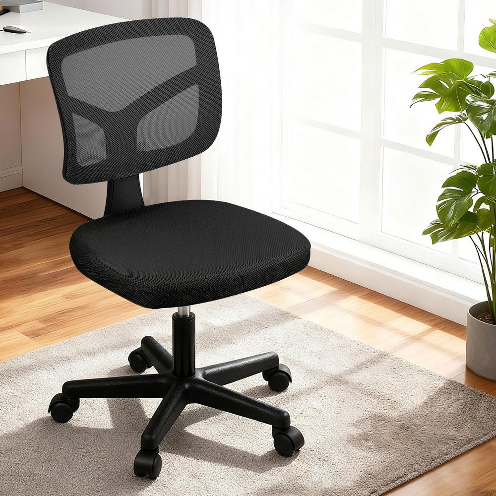 Artiss Armless Office Chair with Wheels, Ergonomic 360° Swivel Home Office Chair, Height Adjustable Computer Task Chair with Fabric Back and Seat for Small Space, Black