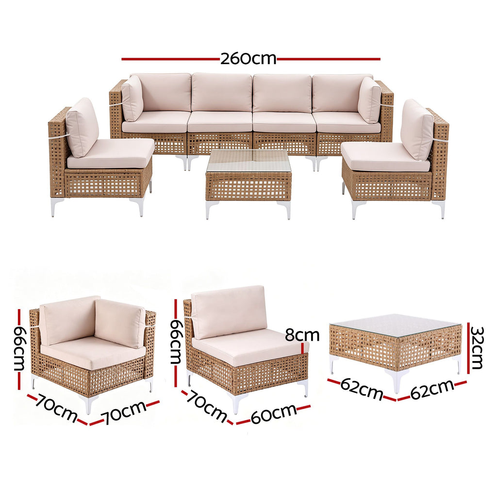 Gardeon 6 Seater Outdoor Sofa Set 7PCS Table Chair Set Garden Rattan Patio Furniture