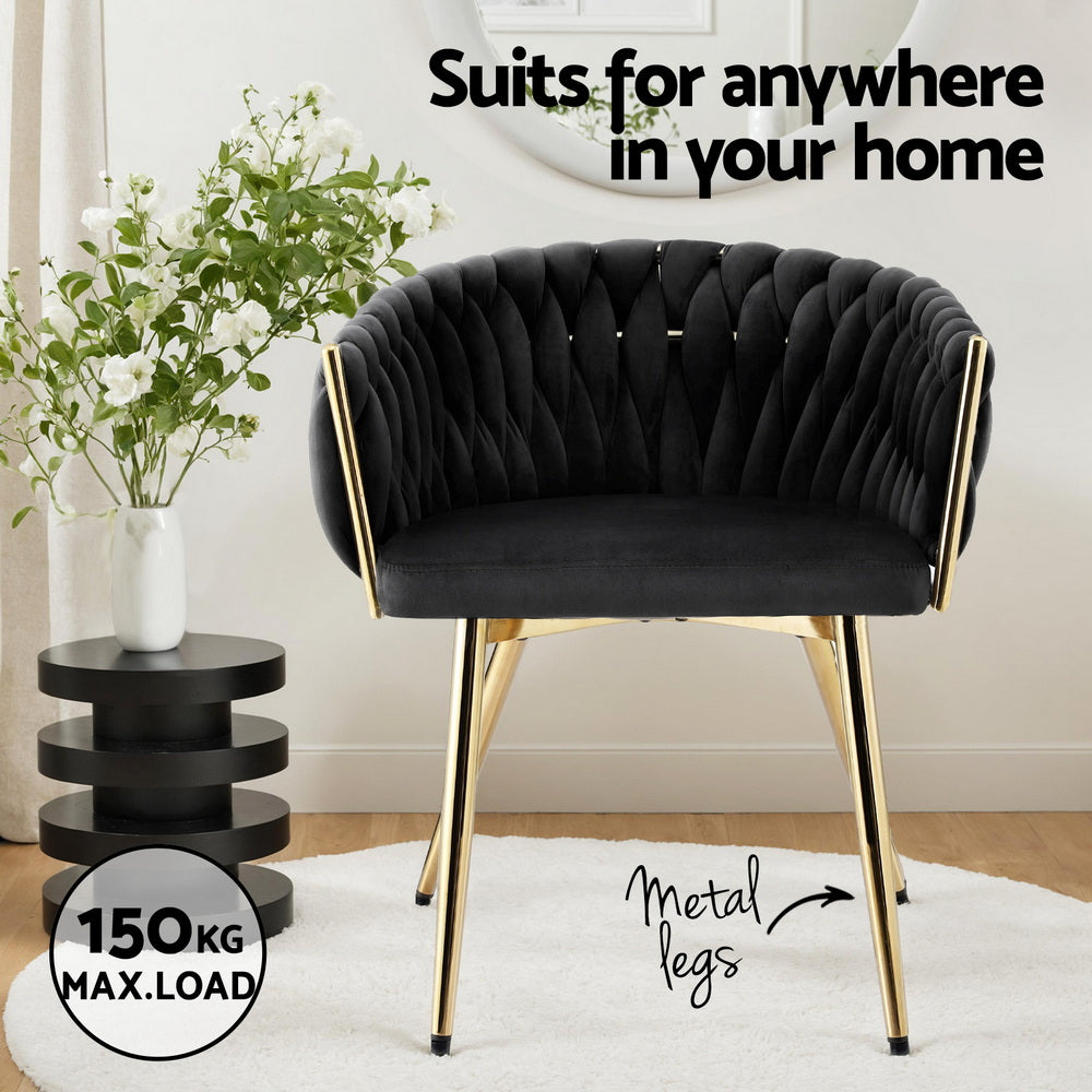 1 Set of 2 Artiss Dining Chairs Velvet Armchair Black