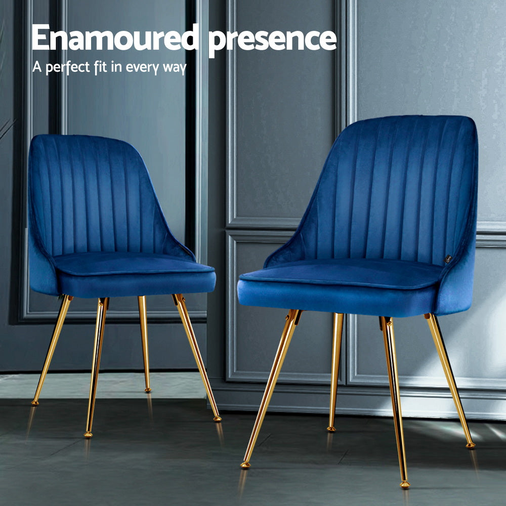 Artiss Dining Chairs Set of 4 Velvet Channel Tufted Blue