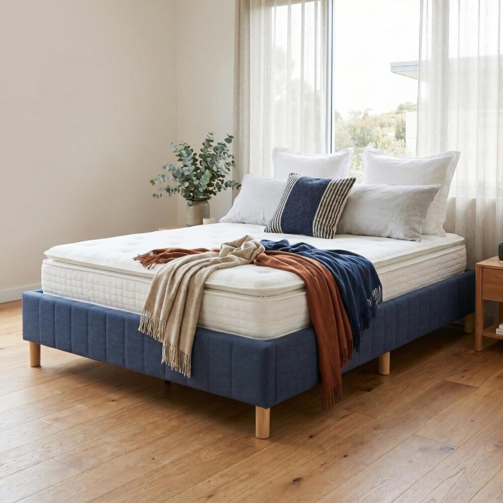 Metal Bed Frame Foundation Blue – King