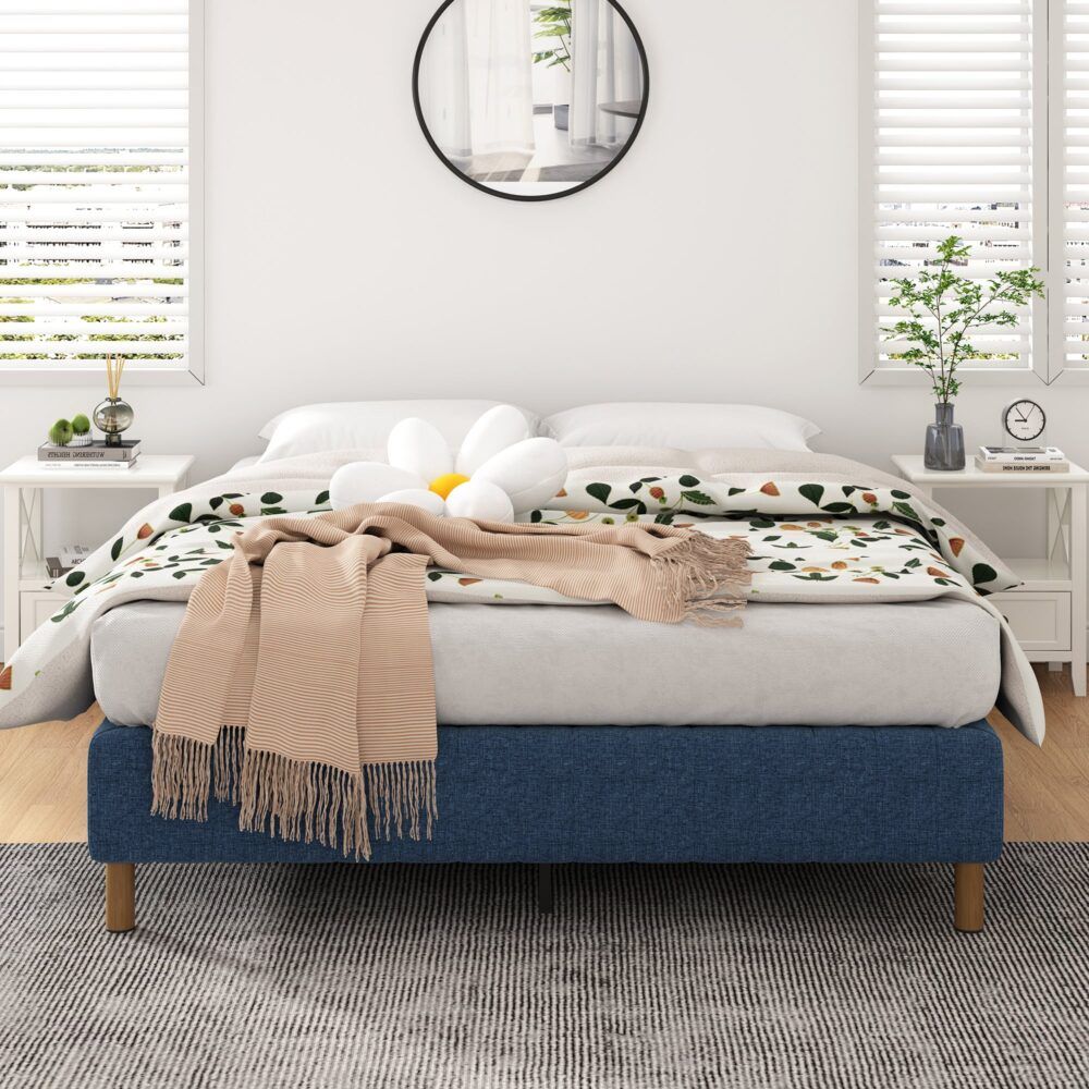 Metal Bed Frame Foundation Blue – King