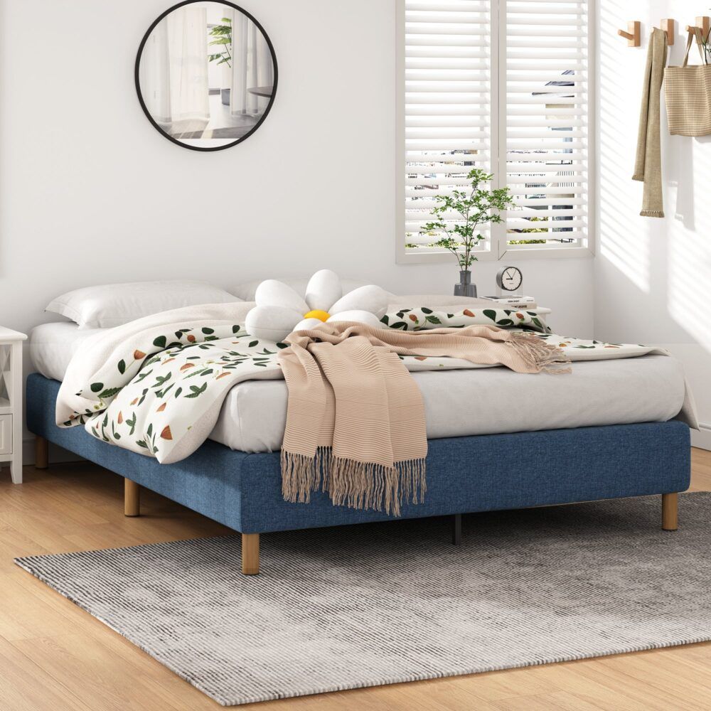 Metal Bed Frame Foundation Blue – King