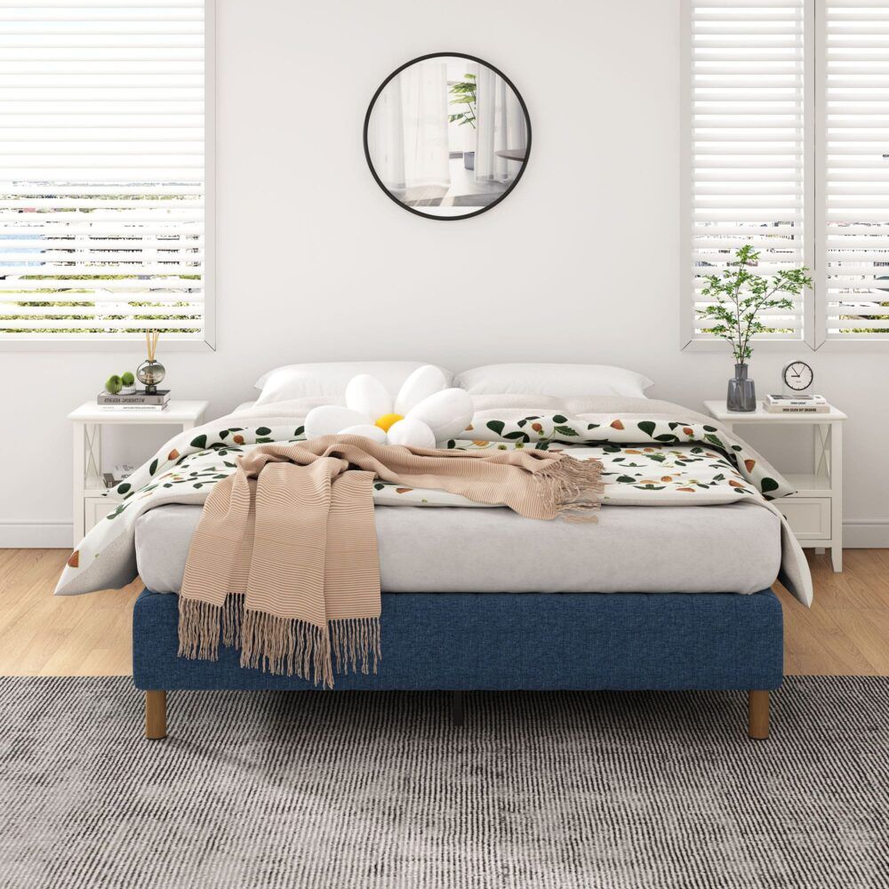 Metal Bed Frame Foundation Blue – King