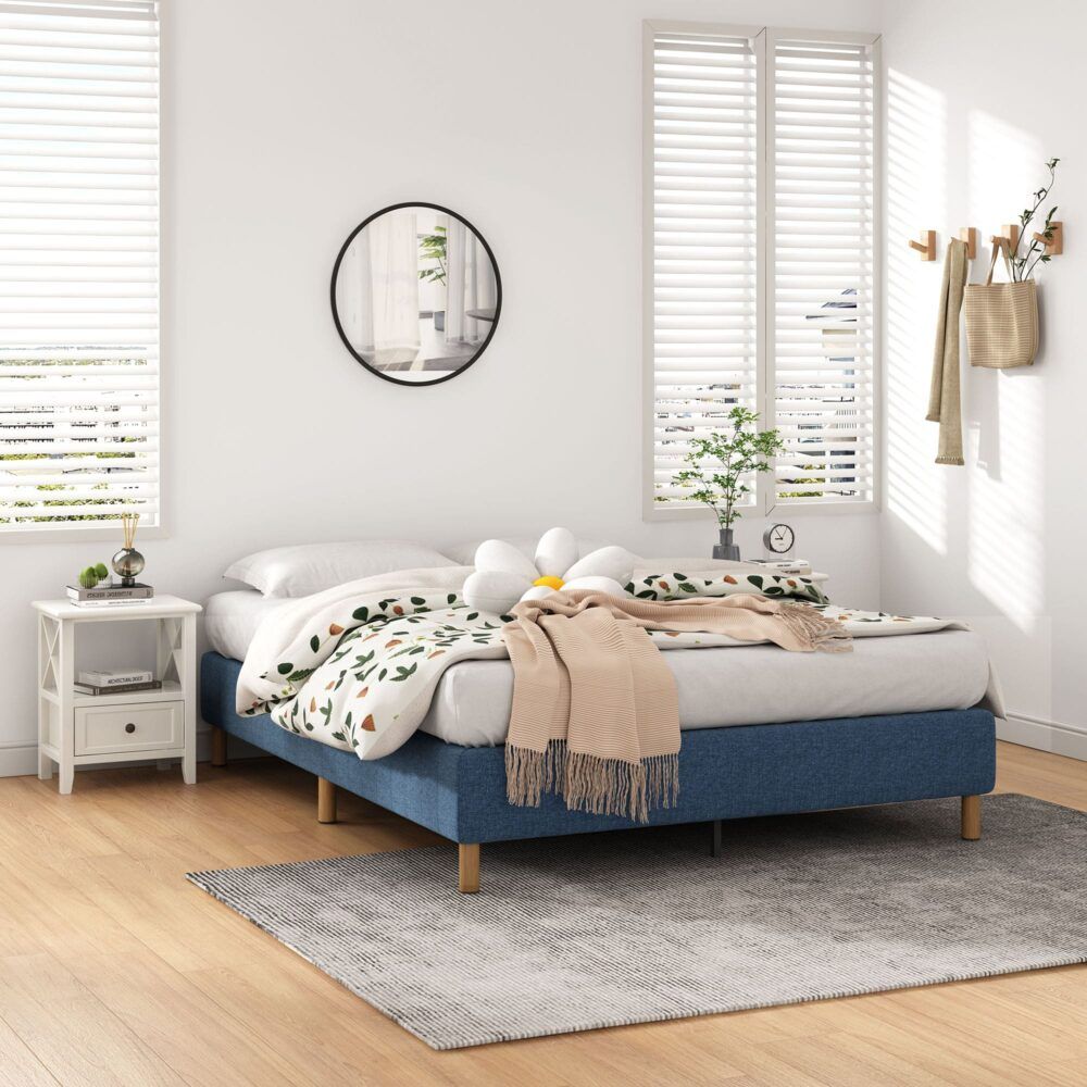 Metal Bed Frame Foundation Blue – King
