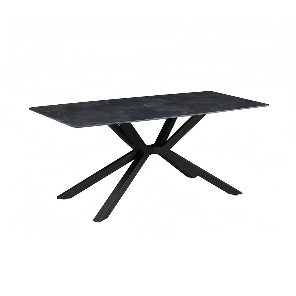 Dining Table Rectangular Shape Green Sintered Stone Top Powder Coated Iron Legs