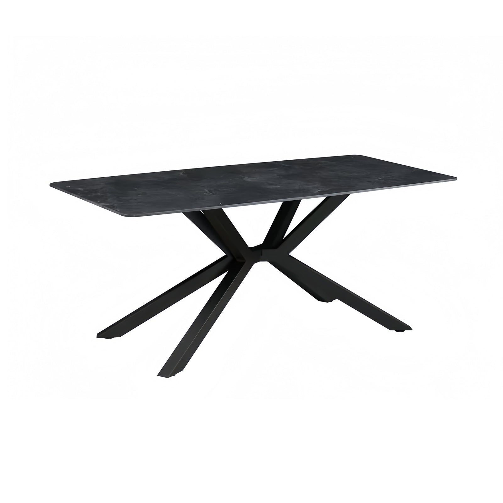 Dining Table Rectangular Shape Green Sintered Stone Top Powder Coated Iron Legs