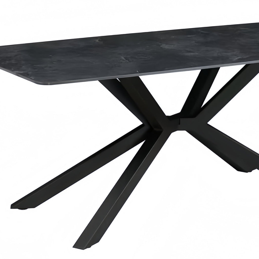 Dining Table Rectangular Shape Green Sintered Stone Top Powder Coated Iron Legs