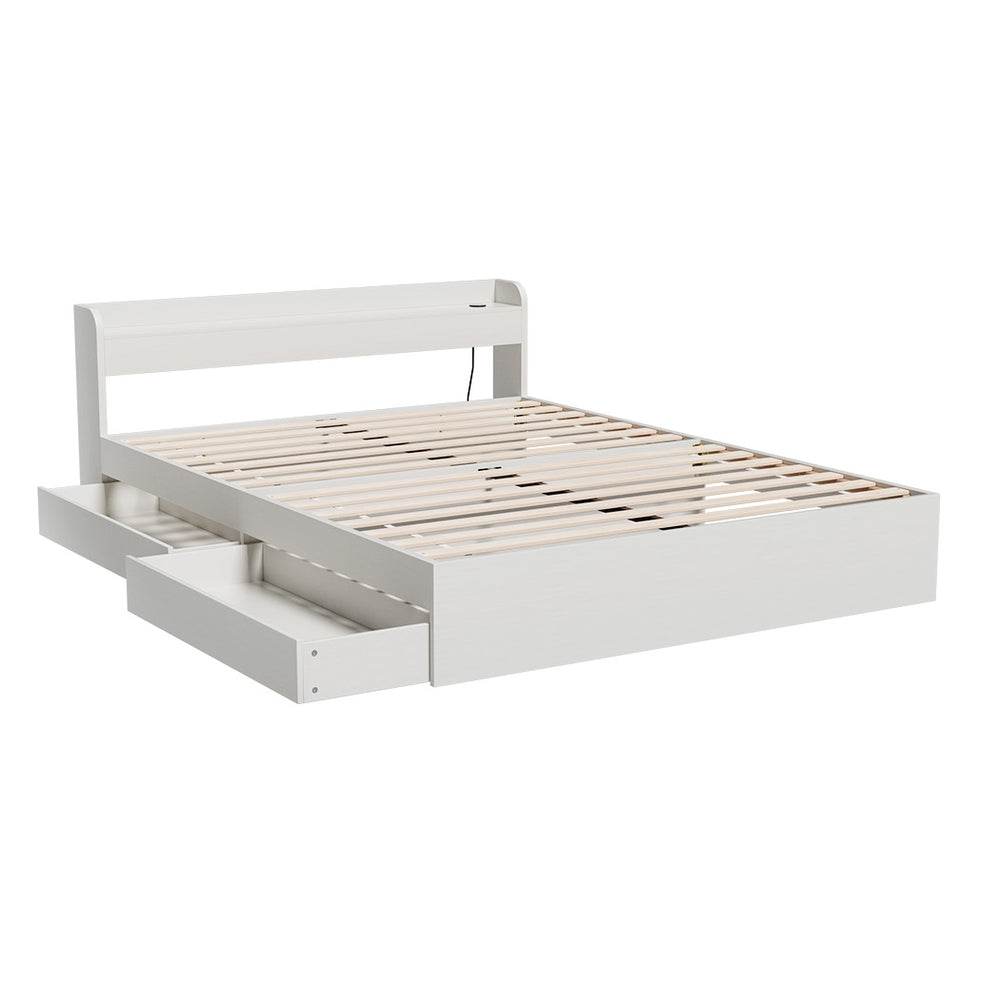 Artiss Bed Frame Double Size Base wtih Charging Ports 2 Storage Drawers